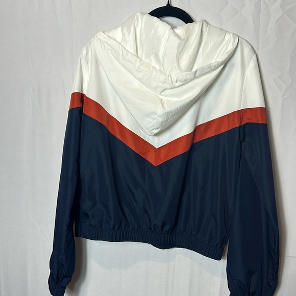 Forever 21 Lightweight Zip Down Hooded Jacket Large Pockets White Blue Orangee - Picture 3 of 5